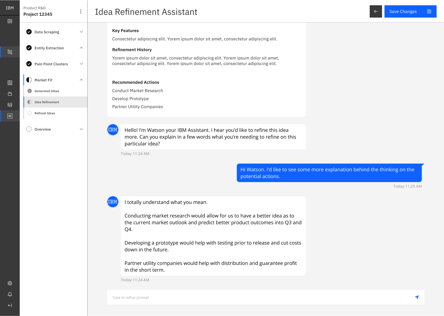 Idea Refinement Assistant with Watson conversational AI